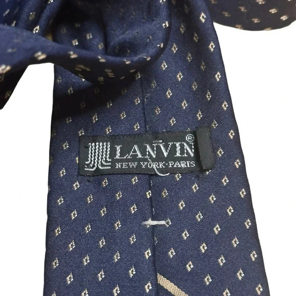 Lanvin New York Paris Dot Pattern Navy Blue Neckwear Tie - Picture 4 of 4
